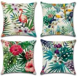 Lot de 4 housses de coussin en coton et lin motif plantes tropicales 45 x 45 cm lin coton a 45 x 45 centimeter ...