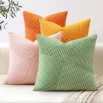 Lot de 4 housses de coussin d�coratif carr� en velours c�tel� doux de style rustique et assorties pour ...
