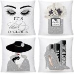 Lot de 4 housses de coussin dcoratives pour canap - lit45x45cmpour femmestalons hauts fleurs blanches ...