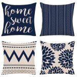 Lot de 4 housses de coussin dcoratives pour canap salon extrieur - 45 x 45 cm - bleu