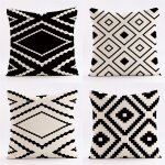 Lot de 4 housses de coussin décoratives noires 50 x 50 cm housses de coussin géométriques carrées décoration ... Lot de 4 housses de coussin décoratives noires 50 x 50 cm housses de coussin géométriques carrées décoration ...