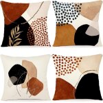 Lot de 4 housse coussin en lin coussin de canap� moderne boho motif abstrait pour chambre ext�rieur housse ...