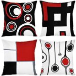 Lot de 4 housses de coussin modernes abstraites rouge noir blanc et gris pour canap� salon ou chambre ...