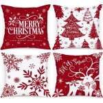 Lot de 4 housse de coussin noel 45x45cm taie doreiller hiver flocon de neige parure de oreiller de d�coration ...