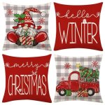 Lot de 4 housses de coussin nol taies doreiller de nol dcoratives en lin housse coussins pour lit ...
