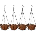 Lot de 4 jardini�res suspendues en m�tal avec doublures en fibre de coco 254 cm