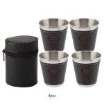 Lot de 4 mini gobelets en acier inoxydable 70 ml avec �tui en cuir pour les voyages et les pique - niques ...