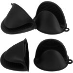 Lot de 4 mini maniques et maniques en silicone pais et rsistants  la chaleur noiresx