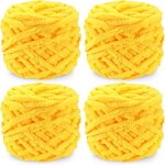 Lot de 4 pelotes de laine  tricoter multicolores de 100 g pour crochet fil doux et pais jaune