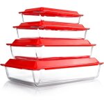 Lot de 4 plats � four en verre avec couvercle 1 + 1. 7 + 2. 8 + 4. 2l - plats � lasagne pour le four ...