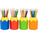 Lot de 4 pots  crayons en forme de crayon 10 cm plastique color pour bureau ou chambre