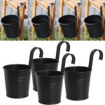Lot de 4 pots de fleurs � suspendre en fer noir avec crochet amovible pour ext�rieur int�rieur ou ext�rieur ...