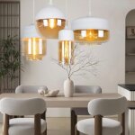 Lustre suspension - lot 4 (mod. 1 - 4) - 4� e27 - abat - jour verre vintage - structure m�tal blanc
