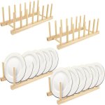 Lot de 4 supports assiettes en bois � 7 emplacements - �gouttoir � vaisselle en bambou - �tag�re en bambou ...