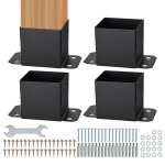 Lot de 4 support de poteau bois - vevor - 142x142 mm acier au carbone revtement pour support garde - ...