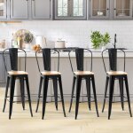 Lot de 4 tabourets de bar chaises de cuisine industriel avec dossier repose - pied hauteur assise 76 ...