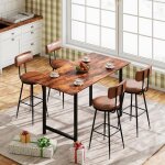 Lot de 4 tabourets de bar - chaise haute de cuisine avec dossier et repose - pieds - design r�tro et ...