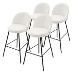 Lot 4 tabourets de bar ml - design tissu beige hauteur 75 cm avec dossier et repose - pieds cuisine �lot ...