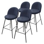 Lot 4 tabourets de bar ml - design tissu bleu fonc� hauteur 75 cm avec dossier et repose - pieds cuisine ...