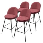 Lot 4 tabourets de bar ml - design tissu rouge hauteur 75 cm avec dossier et repose - pieds cuisine �lot ...