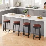 Lot de 4 tabourets de bar pivotants avec repose - pieds chaise bar cuisine haute en cuir synth�tique ...