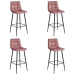 Tabourets de bar - madame meuble - lot de 4 - velours rose - pieds en mtal - confort ergonomique