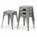 Lot de 4 tabourets bas industriels m�tal brut - hauteur 46 cm