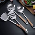 Ustensiles de cuisine - lot de 4 - acier inoxydable 304 - poigne en bois - rsistant  la chaleur