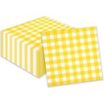 Lot de 40 serviettes en papier vichy  carreaux - 25 x 25 cm - jaune - jetables pour cocktails restaurant ...