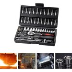 Lot de 46 cl  cliquet et outils  douilles - marque - modle - acier au chrome - vanadium - blanc