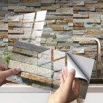 Lot de 48 autocollants carreaux rectangulaires effet marbre kaki pour cr�dence cuisine et salle de bain ...