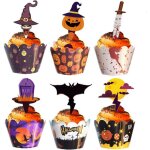 Lot de 48 décorations de cupcakes halloween motifs citrouille araignée pour fêtes diy et halloween Lot de 48 décorations de cupcakes halloween motifs citrouille araignée pour fêtes diy et halloween