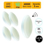 Lot de 5 appliques dextrieur hublot led  dtecteur hf (mouvements et crpusculaire) 16w 1500 lm 4000k ...