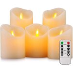 Lot de 5 bougies led �lectriques sans flamme � piles en cire v�ritable m�che mobile et vacillante