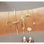 Lot de 5 bracelets joncs boho ouverts en forme de feuille et de lune avec extrmit dore pour femmes ...