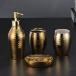 Lot de 5 distributeurs de savon dors en cramique porte - savon et gobelet  brosse  dents de luxe ...