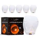 Lot de 5 lanternes volantes qualit� sup�rieure en papier 100% biodegradable lampion papier chinoise sky ...