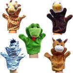 Lot de 5 marionnettes  main de diffrents types : girafe aigle zbre cheval serpent jouets en peluche ...