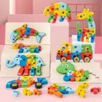 Lot de 5 puzzles en bois 3d - animaux et vhicule (rhinocros dinosaure voiture de police crocodile baleine) ...