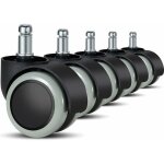 Lot de 5 roulettes pour chaise de bureau 11 mm / 22 mm rechange pour sols durs