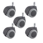 Lot de 5 roulettes pivotantes jumele pour fauteuil caoutchouc gris diamtre 50 mm  tige lisse 11x22 ...