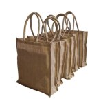 Lot de 5 sacs cabas 100% toile de jute naturelle 40x43x12 cms