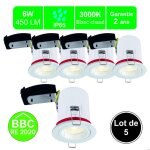 Lot de 5 supports spot bbc salle de bain ip65 + gu10 6w 450lm inclus Lot de 5 supports spot bbc salle de bain ip65 + gu10 6w 450lm inclus