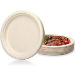 Lot de 50 assiettes en papier 100% super rigides naturelles jetables et respectueuses lenvironnement254 ...