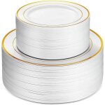 Lot de 50 assiettes plates en plastique avec bordure argente et dore 25 assiettes plates de 15 cm et ...