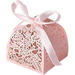 Lot de 50 boîtes à bonbons avec rubans pour dragées de mariage et décorations de fête rose Lot de 50 boîtes à bonbons avec rubans pour dragées de mariage et décorations de fête rose
