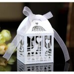 Lot de 50 bo�tes � drag�es creuses en forme de cage � oiseaux avec ruban pour d�coration de f�te blanc ...