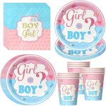 Lot de 52 pi�ces r�v�lation genre assiettes gobelets et serviettes rose et bleu pour baby shower pour ...