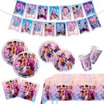 Lot de 52 de vaisselle assiette anniversaire kpop demon hunters huntrix enfants fte assiettes en carton ...