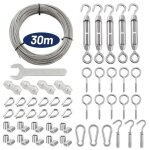 Lot de 59 corde cable acier inoxydable de 30 m - avec ?illets - tuteurs pour plantes grimpantes cordes ...